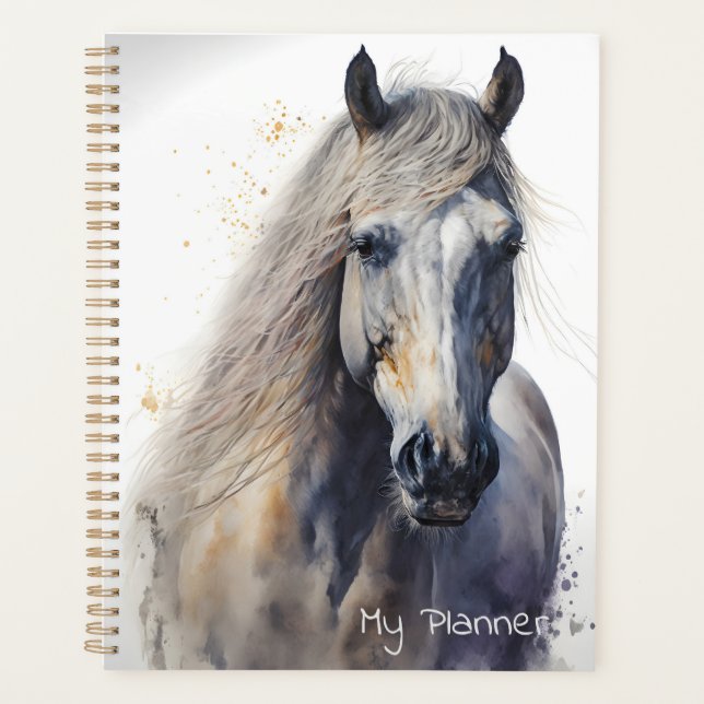 Cheval personnalisé à l'aquarelle blanche (Devant)