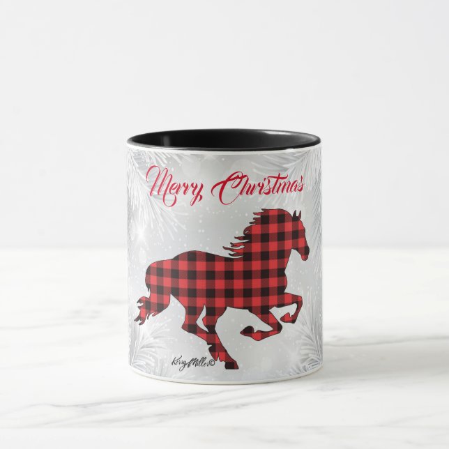 Cheval Plaid Rouge Et Noir Mug Noël (Centre)
