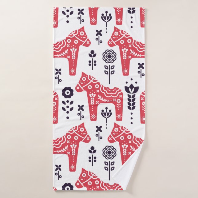 Cheval populaire suédois motif sans couture fleuri (Serviette de bain)