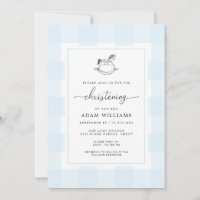 Cheval Rocher bleu En vichy Christening Invitation