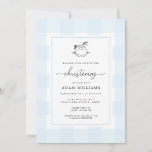 Cheval Rocher bleu En vichy Christening Invitation