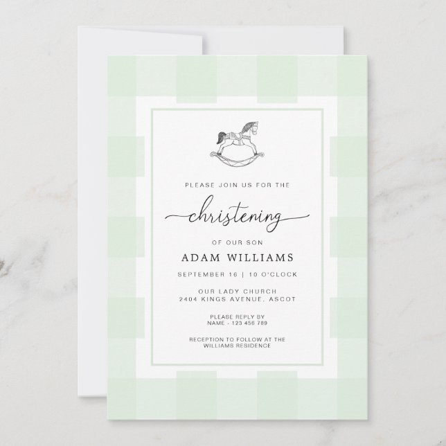 Cheval Rocher Vert En vichy Christening Invitation (Devant)