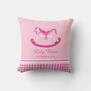 Cheval rocheux art rose nom bébé coussin de naissa