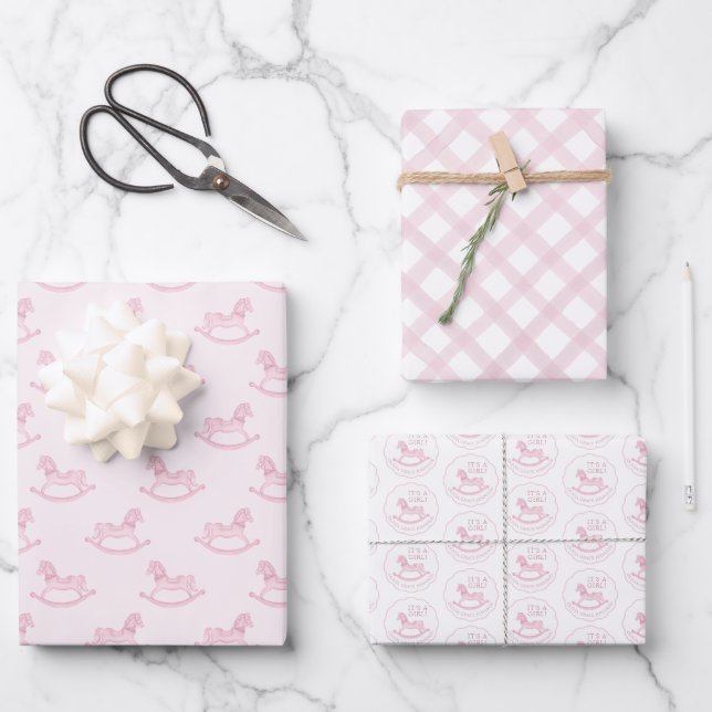 Cheval rose Baby shower d'enveloppement papier feu (Recto)