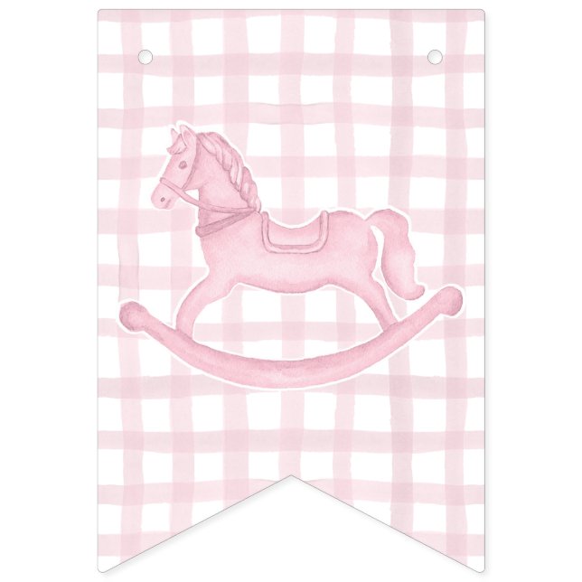 Cheval Rosé En vichy Fille Bannière Bébé (Premier drapeau)