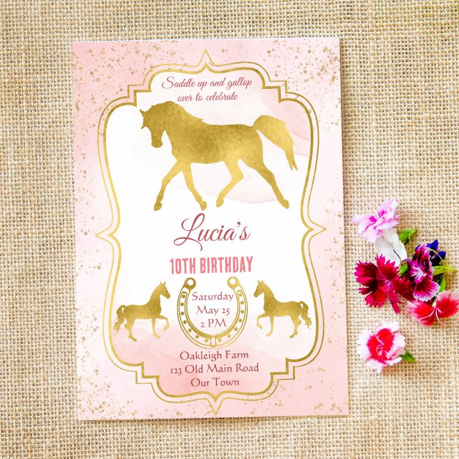 Cheval rose et or saddup invitations d'anniversair (Créateur téléchargé)