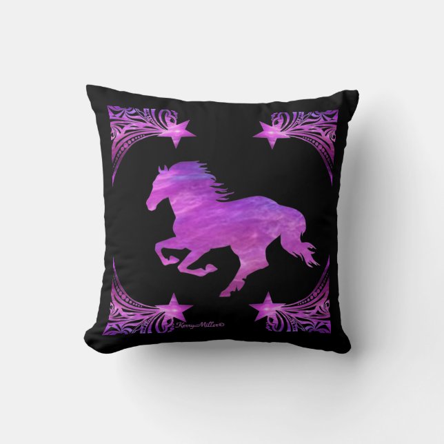 Cheval Rose Et Violet Silhouette Jeter Oreiller (Recto)