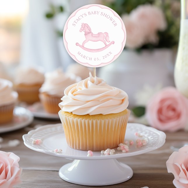 Cheval rose Fille Baby shower Favoriser Sticker (Baby Shower Favor Sticker)