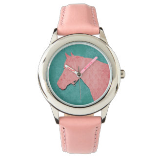 Cheval rose sur Montre Turquoise