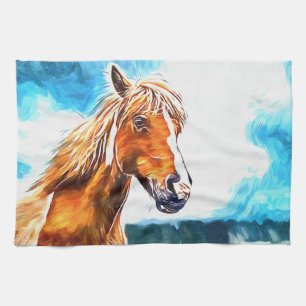 Cheval rouge sur le ciel Serviettes de cuisine