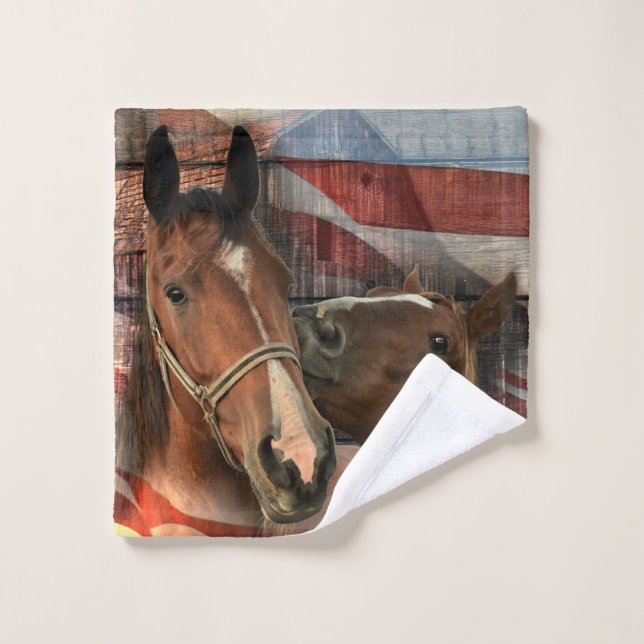 Cheval Rustic Barne drapeau américain (Gant de toilette)