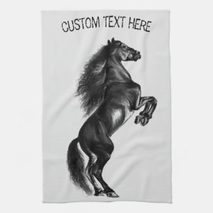 Cheval sauvage noir Texte personnalisé Serviette d