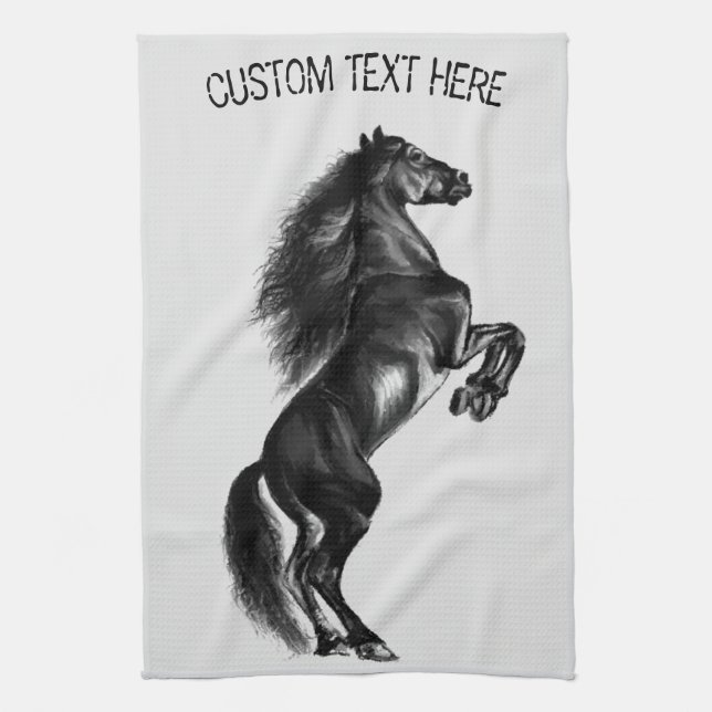 Cheval sauvage noir Texte personnalisé Serviette d (Vertical)