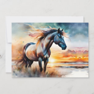 Cheval sauvage sur la dune de Grassy au coucher du