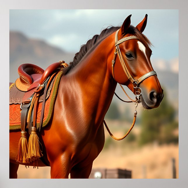 Cheval sellé | Élégante impression décorative de c (Devant)