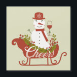 Cheval Snowman avec vin et traîneau Magnet de Noël<br><div class="desc">Carte magnétique du vin de Noël Snowman</div>