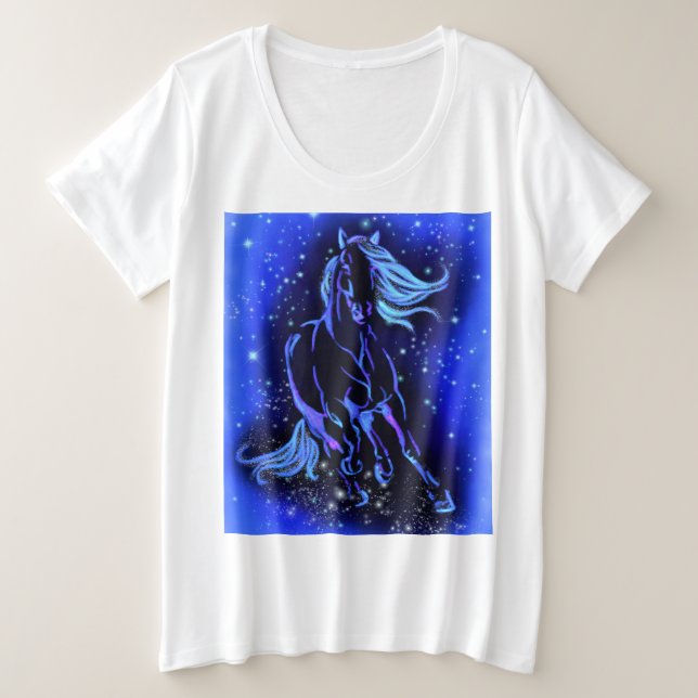 Cheval T-Shirt Courir En Bleu Lune Nuit (Design devant)