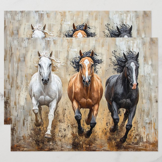 Cheval Trio Galloping Peinture Papier à papier (Devant / Derrière)