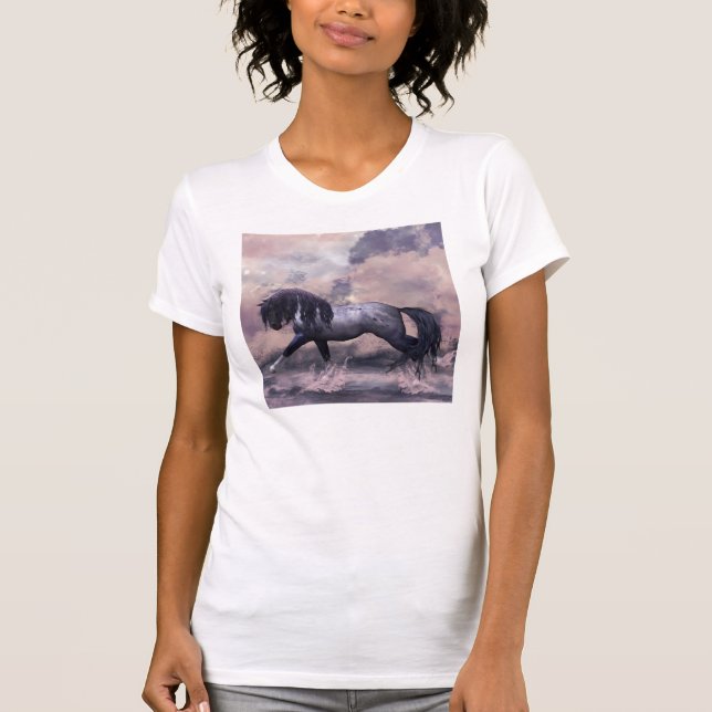 Cheval trottant par le T-shirt équin de vagues (Devant)