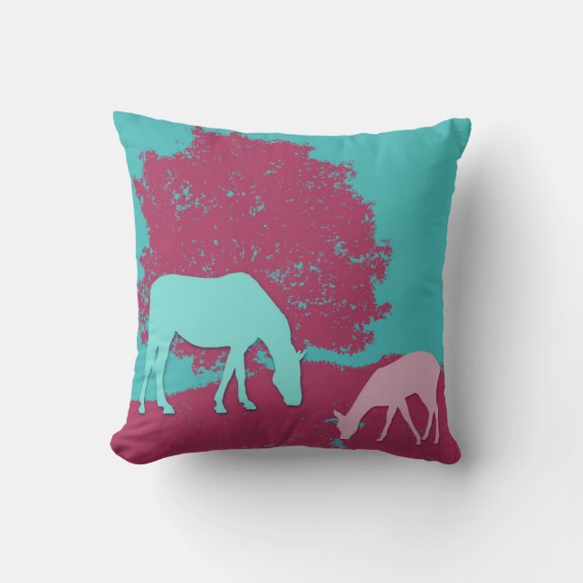 Cheval turquoise et coussin rose de cerfs communs (Recto)