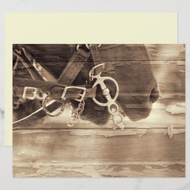 Cheval Vintage Sepia Ouest Rustique Bois Découpage (Devant / Derrière)