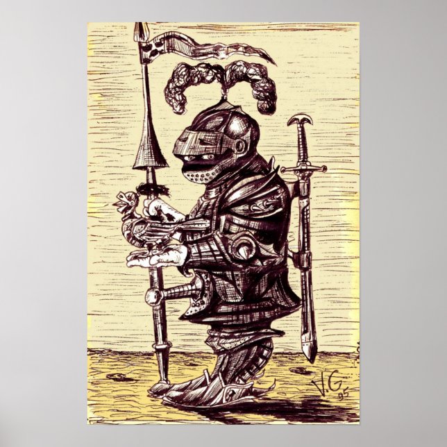 Chevalier avec affiche d'art de colombe (Devant)