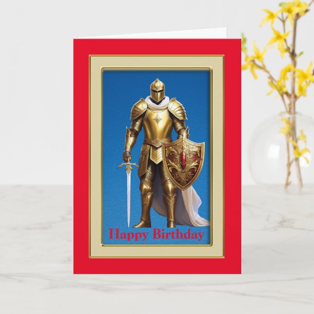 Chevalier d'or, carte d'anniversaire pliée de 5" x (Fleur jaune)