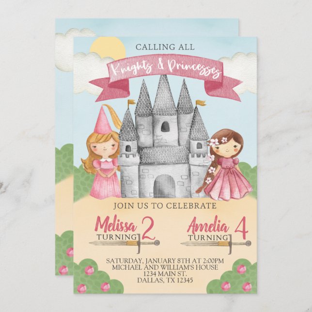 Chevalier et princesse Anniversaire Invitation Pin (Devant / Derrière)