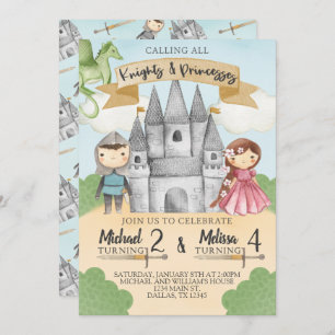 Chevalier et princesse Invitation Anniversaire