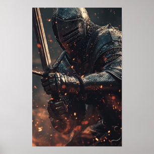 Chevalier médiéval en action - Poster de bataille