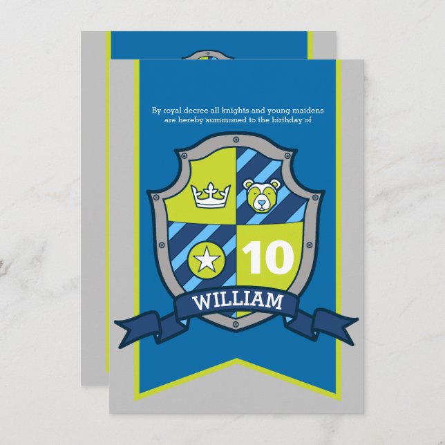 Chevaliers médiévaux boucliers enfants invitations (Devant / Derrière)