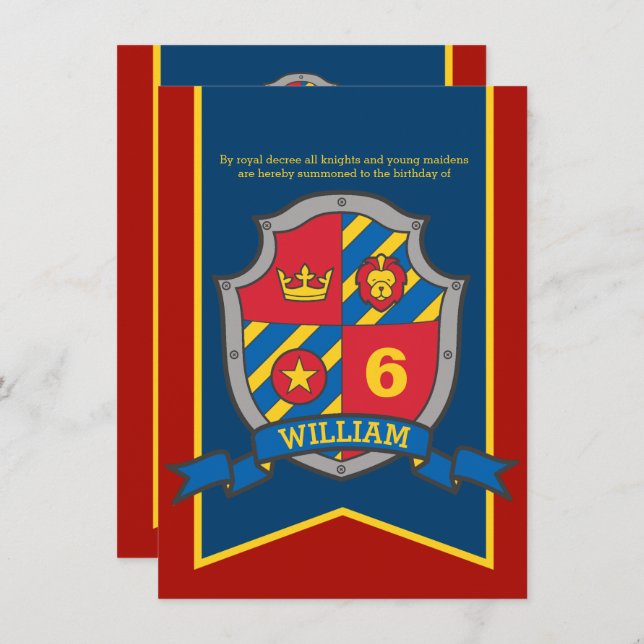 Chevaliers médiévaux boucliers enfants invitations (Devant / Derrière)