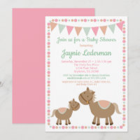 Chevaux Baby shower Invitation Pays Fille Rose