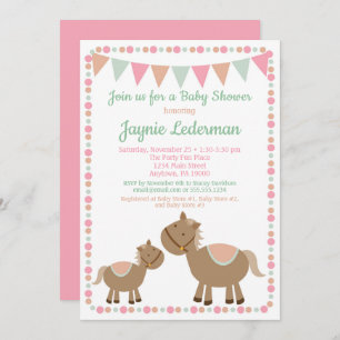 Chevaux Baby shower Invitation Pays Fille Rose