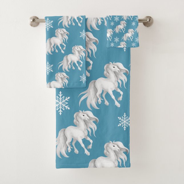 Chevaux blancs et flocons de neige Motif d'hiver s (En situation)