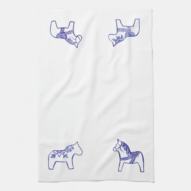 Chevaux bleu et blanc MoJo Serviette de cuisine (Vertical)