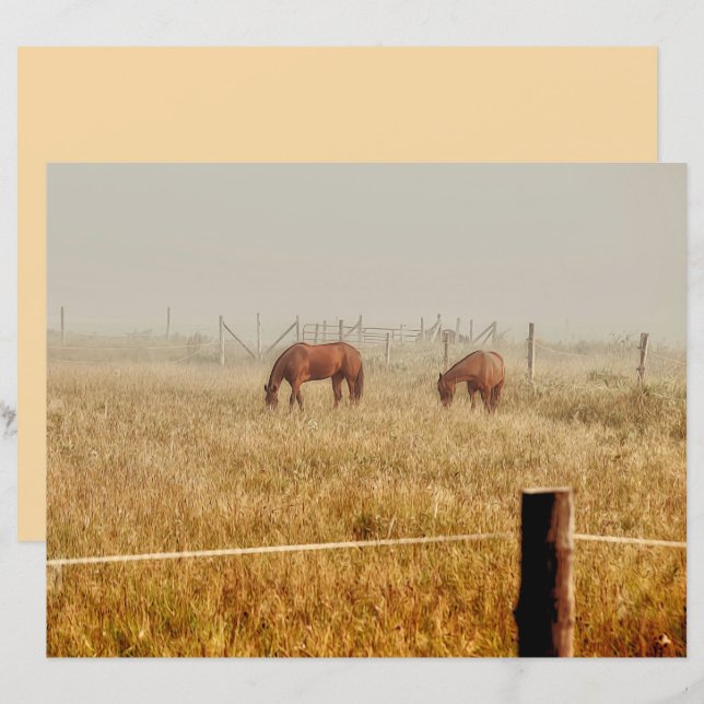 Chevaux Campagne Ferme Rustique Découpage Brown (Devant / Derrière)