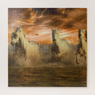 Chevaux courir sur la plage au puzzle Sunset