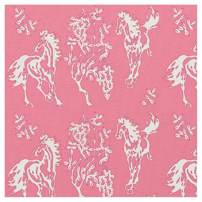 Chevaux dans le tissu rose et blanc (Fermer)