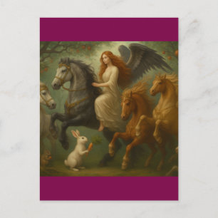 Chevaux de conte de fées et carte postale d'ange
