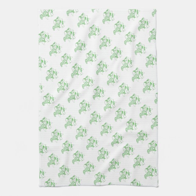 Chevaux de Dala vert et blanc Serviette de cuisine (Vertical)