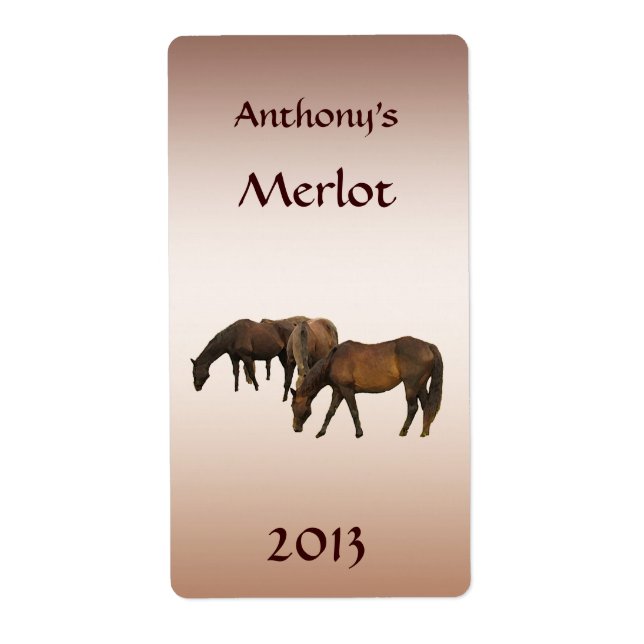 Chevaux de pâturage Vin animal Étiquette (Devant)