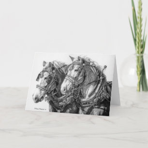 Chevaux de trait dessin carte de vœux