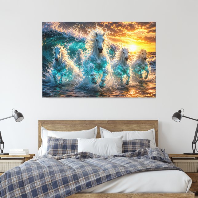 Chevaux d'Esprit Océanique Impression sur Toile de (Insitu(Chambre))