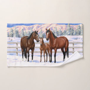 Chevaux Du Quartier De La Baie Brown En Neige