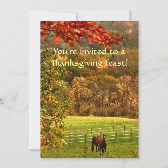Chevaux en automne Thanksgiving Invitation (Devant)
