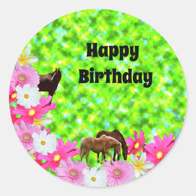 Chevaux Et Fleurs, Stickers D'Anniversaire (Devant)