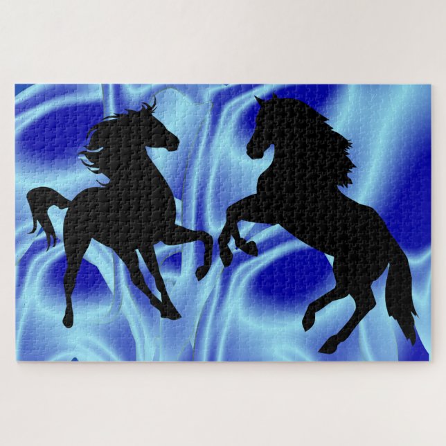 Chevaux Famille Puzzle Imaginaire bleu (Horizontal)