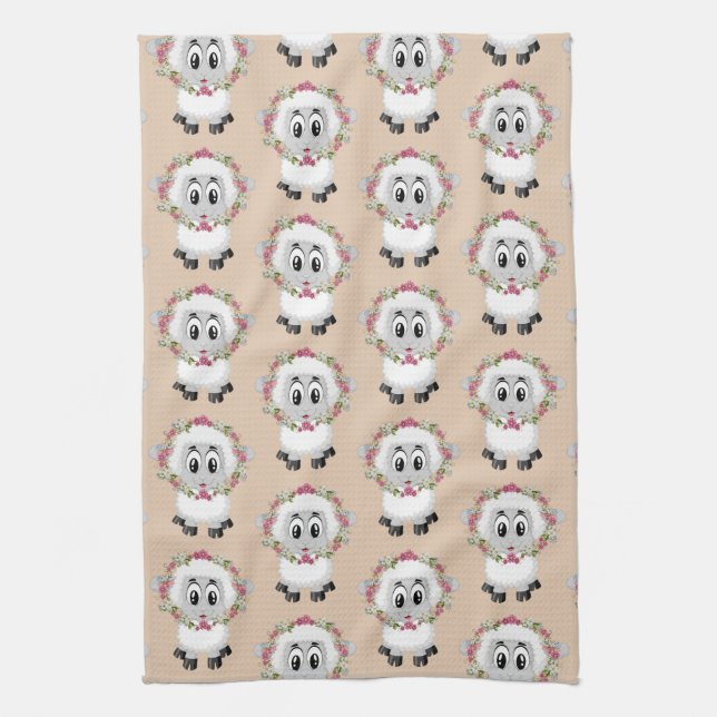Chevaux Floral Beige Cuisine Serviette à main (Vertical)