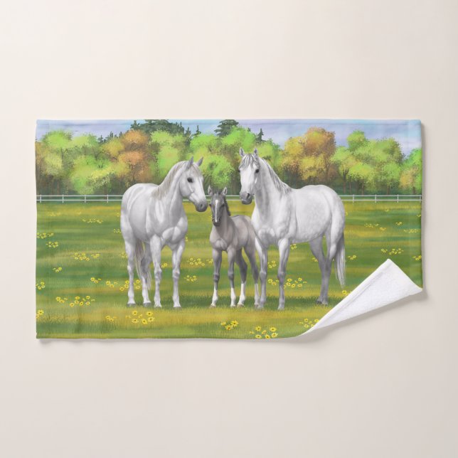 Chevaux Gris De La Pomme Blanche En Été (Serviette à main)
